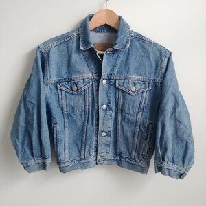 Vintage Gap cropped bracelet sleeve 100% cotton blue denim jean jacket Medium
